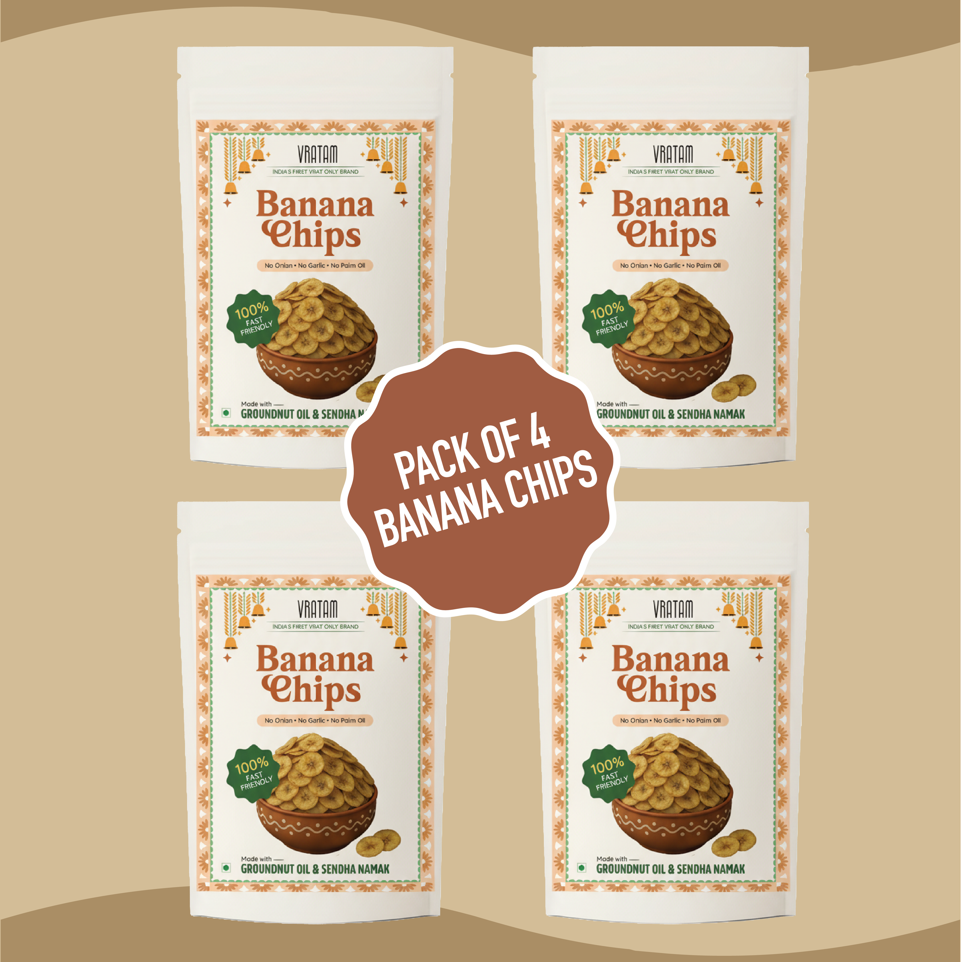 Thinnest Banana Chips Combo- Pack of 4 (Small) | 60g Each